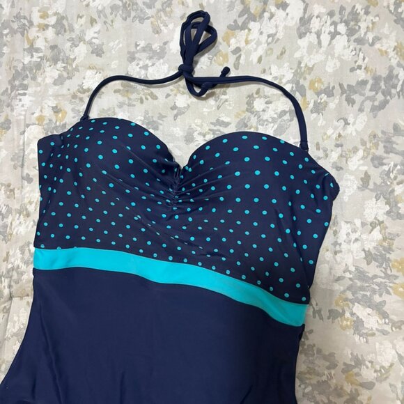 Gap Body Polka Dot Navy One-Piece Swimsuit — Halter Tie • Padded Cups • Size M - Picture 3 of 5